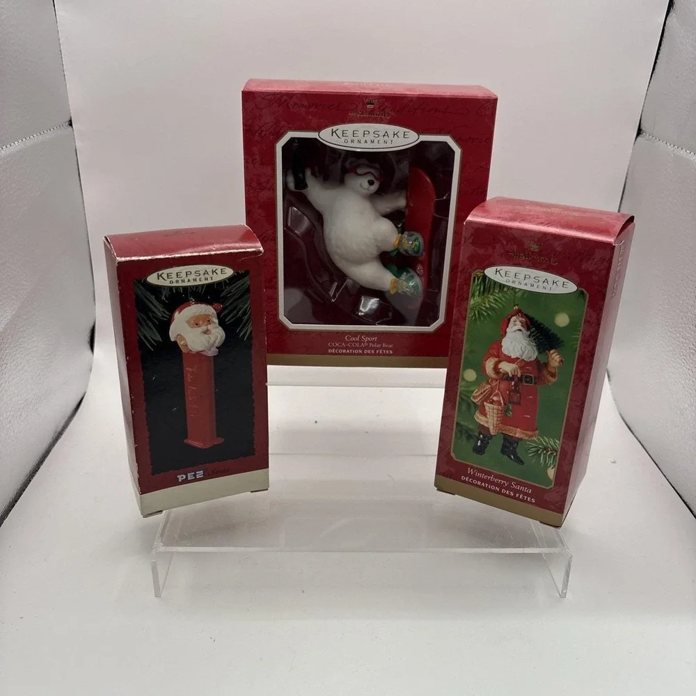 Hallmark Keepsake Ornaments~Lot of 3~Coca Cola Polar Bear/Winterberry Santa/Pez